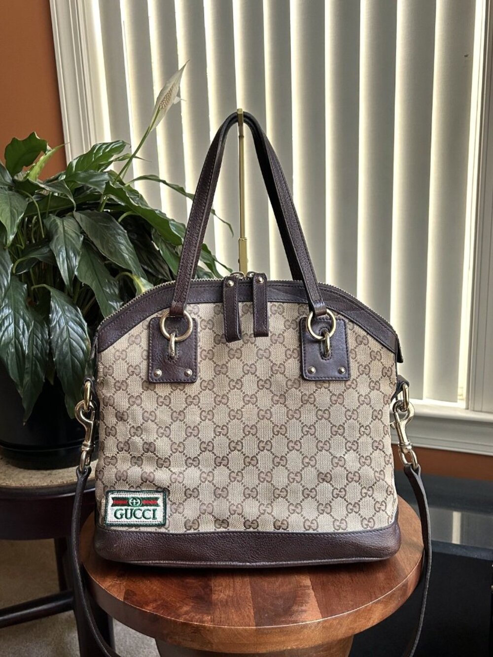 GUCCI GG Charm Two-Way Dome Shoulder Bag, Tan, Brown - Picture 3 of 16